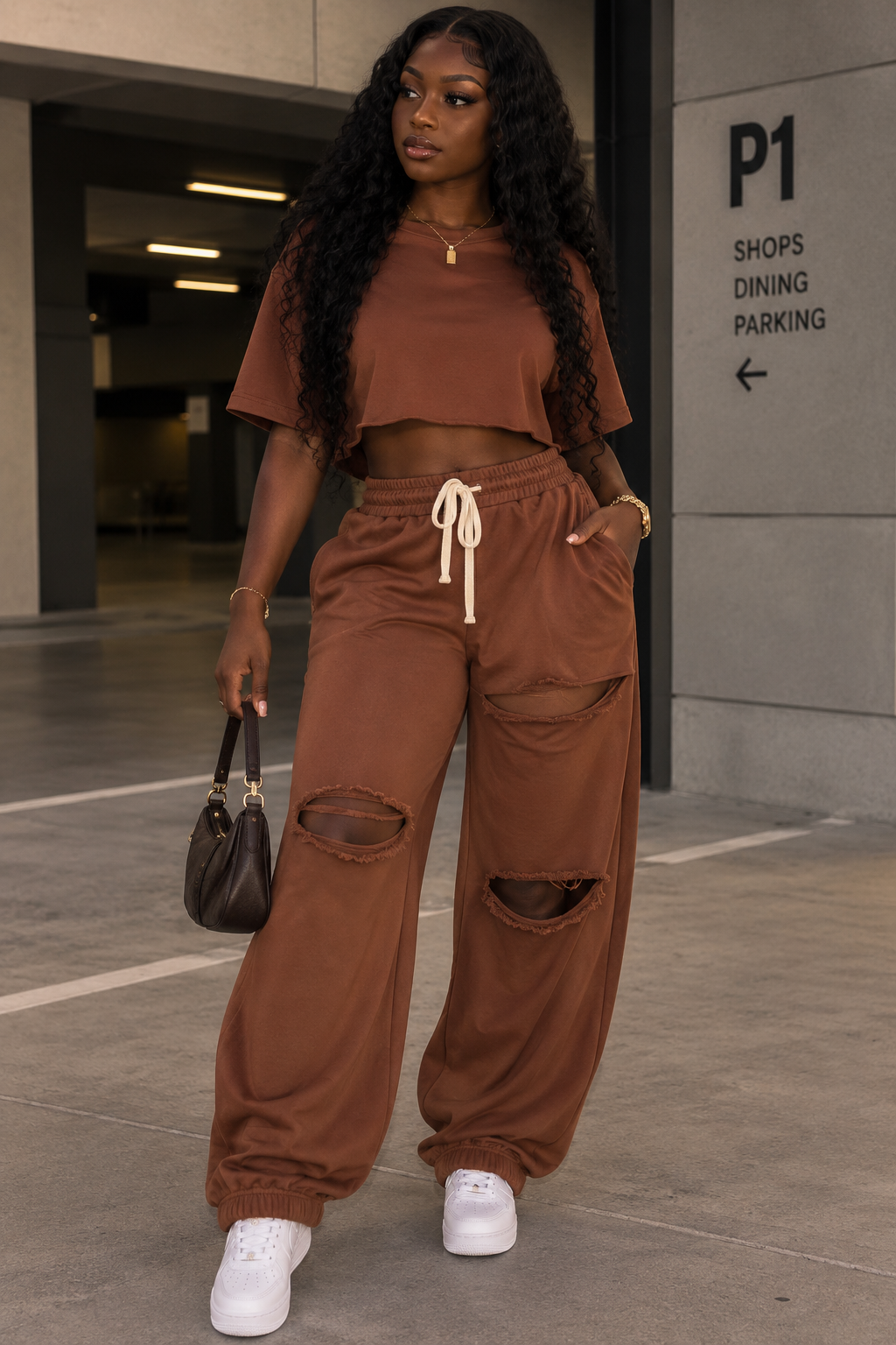 Street Style Crop Top Pant Set