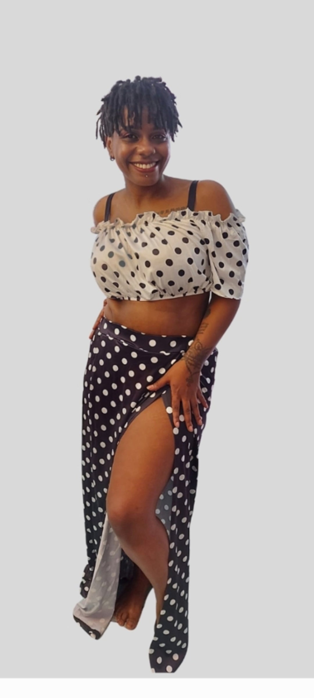 Two Piece Polkadot Skirt Set