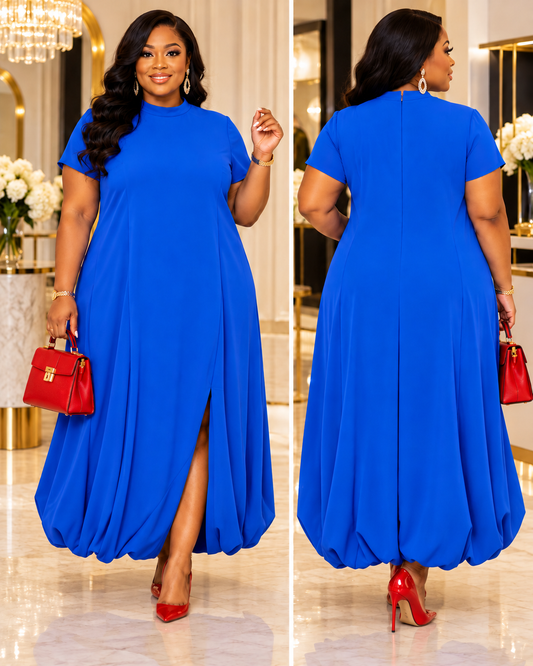 Mock-Neck Back Cape Dress
